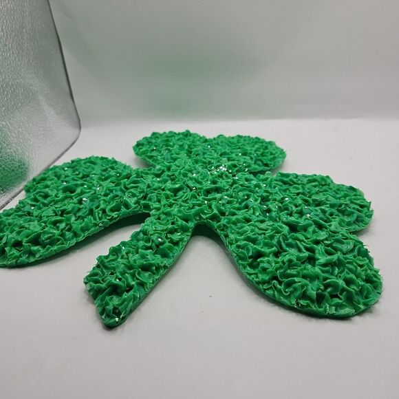 Vtg 10" H Melted Popcorn Plastic Decor St Patricks Day Holiday Green Clover Leaf - Picture 12 of 16